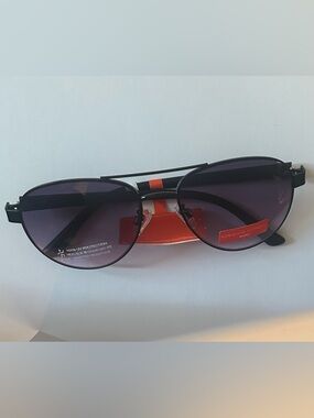 Adrienne Vittadini Black Frame Sunglasses with Purple Gradient Lenses